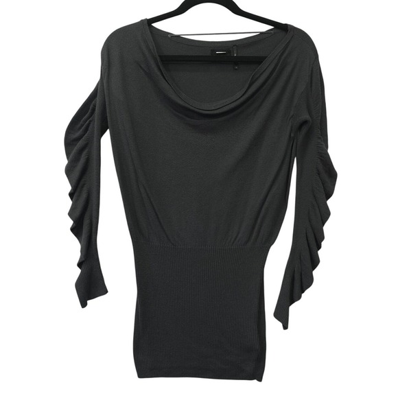 Guess Tops - Guess Womens Ruffle Sleeve Cowl Neck Tunic Knit Sweater Wool Blend Gray Size S